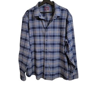 Untuckit Blue Plaid Flannel Wrinkle Free Shirt